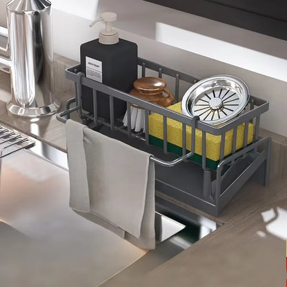 Drill-Free Sink Organizer Multi-Use Sponge Soap Holder Draining Rack for Kitchen Countertop Storage Waterproof Shelf 1PC